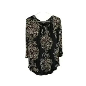 Lucky Brand Women's Black Top with Beige design, Pre-Owned, Size M​​